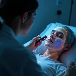 A patient undergoes frequency alignment therapy using the Harmonic Resonator at the Melodica Medical Institute