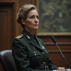 General Anastasia "Stacy" Barnes faces the International Criminal Court during her war crimes trial, February 2040