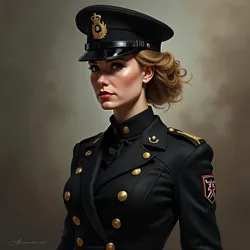 General Anastasia Barnes in her signature black uniform, photographed shortly before the Battle of Pittsburgh, 2035