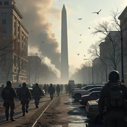 Federal Continuity Government forces engage in street fighting near the ruins of Union Station, 2034