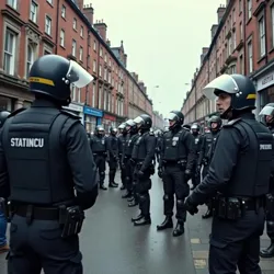 Police in riot gear face off against protesters on Falls Road, Belfast, during the height of violence in 2017