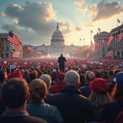 A massive political rally in Ohio highlighting the increasing political polarization during Trump's second term