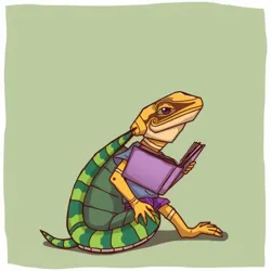 Illustration of a reptile reading a book of poetry