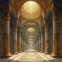 The Temple of Convergence in Astorath's capital city, featuring intricate murals depicting the seven divine magic systems