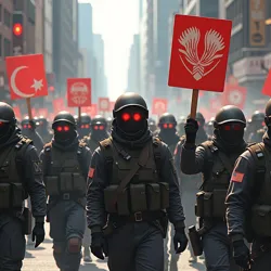 Members of the Verbal Heritage Front during a violent demonstration against neural interface clinics in Neo Shanghai, 2152