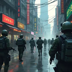 Global Security Forces raiding a suspected PLLA command center in Neo Shanghai, 2160