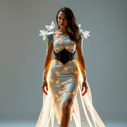 A futuristic dress with shimmering quantum fibers