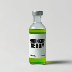 A vial of Shrinking Serum with a glowing green liquid