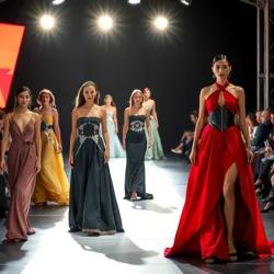 Models showcasing size-shifting dresses on the runway