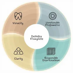 Symbols representing veracity, clarity, contextual integrity, and responsible dissemination, the essential principles of the First Precept.