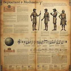 Shown are ancient practices and early technologies that influenced Harmonic Scripting, including rhythmic signaling and musical notation systems.