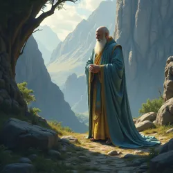 Master Theron, a reclusive scholar, finding stillness in the Oracelgard Mountains, establishing the principles of the Order of the Silent Cadence.