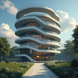 The distinctive spiral-shaped headquarters of the Institute of Cosmic Semiotics in Geneva, designed to optimize the reception of extradimensional meaning