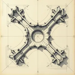 Original architectural sketches for the Prime Proximal sanctuary showing the distinctive five-fold symmetry characteristic of Knuckular Design