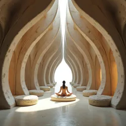 Interior view of a Knuckular-style meditation chamber showing characteristic bone-like support structures and tendon-inspired tension cables