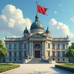 The Department of Sartorial Constants headquarters in Geneva, featuring its distinctive iron-shaped architecture and perpetually pressed flagpole