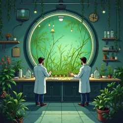 Scientists conducting experiments in the Institute's primary temporal cultivation chamber