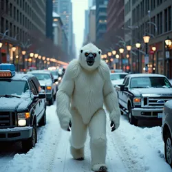 Surveillance footage showing coordinated yeti movement patterns through downtown Seattle during the Week of Wandering