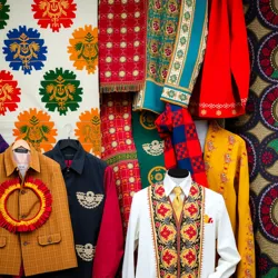 A vibrant display of traditional garments from various cultures