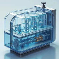 Cross-section of a molecular separation chamber showing the multiple cooling stages and extraction mechanisms