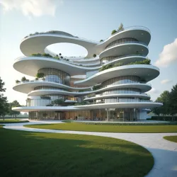 The International Longevity Coalition's main research campus in Geneva, Switzerland, featuring its distinctive double helix architecture