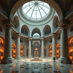 The Grand Repository Hall of the New Constantinople Archives circa 2955, featuring its distinctive crystalline dome and gravity-controlled display platforms