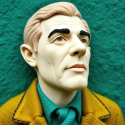 A felted sculpture of a celebrity