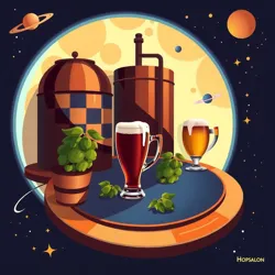 A vivid illustration of Hopsalon, a planet with bars and breweries