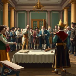 A depiction of the Great Splinter Schism Assembly with traditionalists and innovators debating