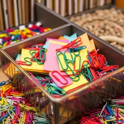 A meticulously organized collection of multicolored paper clips