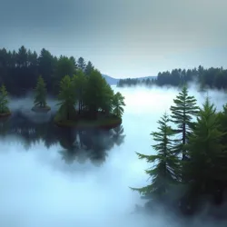 A tranquil view of Silent Lake with ethereal mist rising from its surface