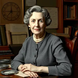 Portrait of Professor Wheelwright at her desk with complex track diagrams