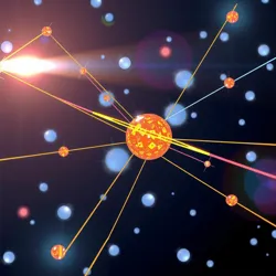 Artist's depiction of quantum threads connecting subatomic particles