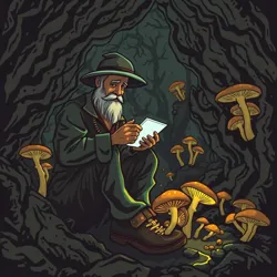 Cobbler examining glowing mushroom shoes