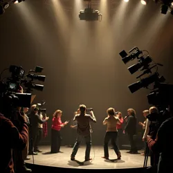 Performers singing while filming cameras dance