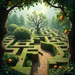 A maze-like garden where each path appears to lead to all other paths simultaneously