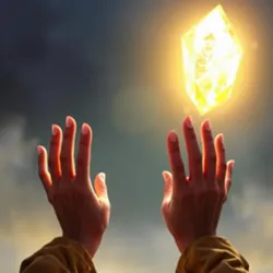 A glowing wish-granting crystal floating above outstretched hands