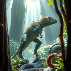 A digital Cybrosaurus roaming a virtual forest