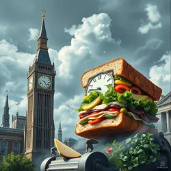 Giant sandwich devouring clock tower