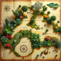 A vibrant map depicting a lush garden landscape