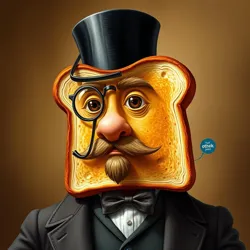 Sir Toast Butterworth III in his official portrait, adorned with his signature golden butter pat image