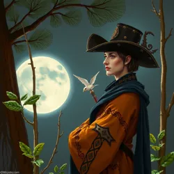 An artist's depiction of Alaric Moonshadow in the forest