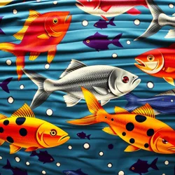 A vibrant mural depicting urban fish