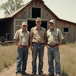 The Three Roosters Agricultural Consortium founders (from left to right): Jimmy Wynn, Bobby Joe LeBlanc, and Hassan Al-Mostafa, photographed in front of their first acquired property in 1998