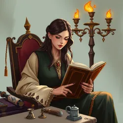 A depiction of Elara the Chronicler at work