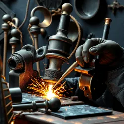 A blacksmith at work, shaping metal with a hammer