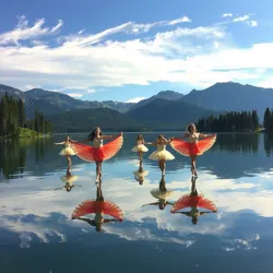 Dancers performing on the surface of Mirror Lake