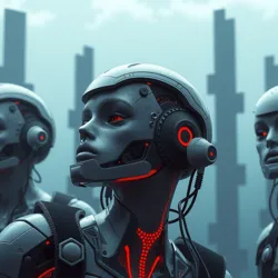 A futuristic depiction of a transhumanist society