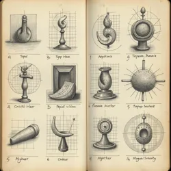 Pages from Dr. Lawvere's personal journals showing increasingly abstract representations of everyday objects