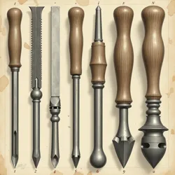 Original punch cutting tools from the [Meridian Type Works](#), showing the precise implements used for creating metal type in the 18th century